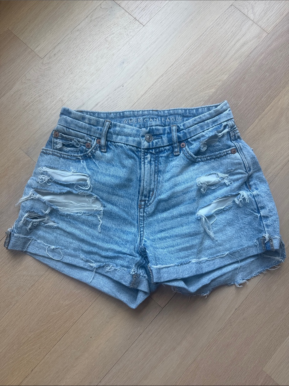 American Eagle Outfitters Light Blue Distressed Denim Shorts - Women